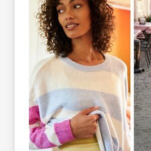 Sundry Cream and Blue Crew Neck Sweater Modern Minimalist Design